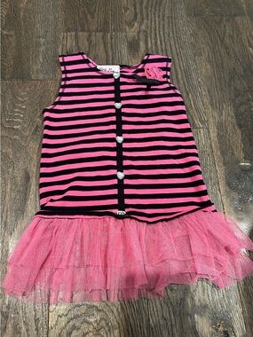 Little Lass Pink and Black Striped Tutu Top with Heart Gem Buttons Size 12M